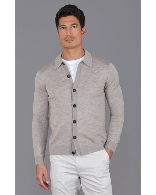 Paul James Knitwear Gray Extra Fine Merino Wool Cassius Polo Cardigan for men