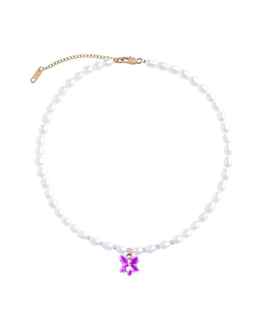 My Little Nature White Handmade Freshwater Pearls Necklace With Orchid Flower