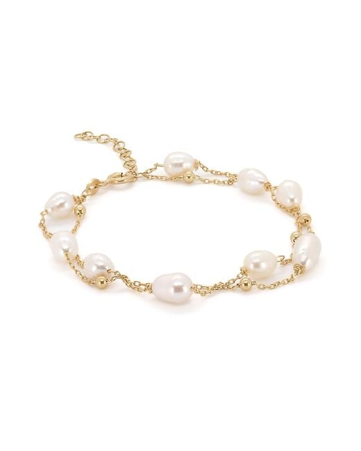 Ebru Jewelry Metallic Pearl Stone Chain Dainty Bracelet