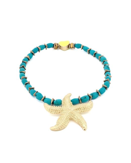 Ebru Jewelry Blue Majestic Starfish Charm & Heart Beaded Anklet