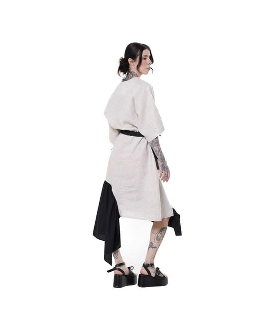 Metamorph White Neutrals V-Neck Linen Midi Dress