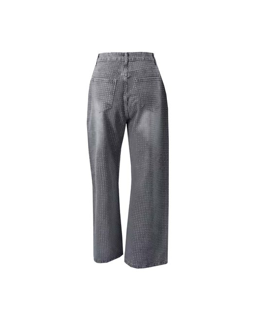 Chanel Joan Elkayam Gray Crystal Embellished Wide Leg Jeans