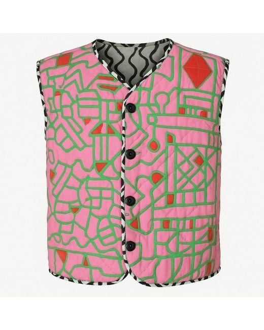 Wild Clouds Pink Driftstate Reversible Organic Cotton Quilted Gilet