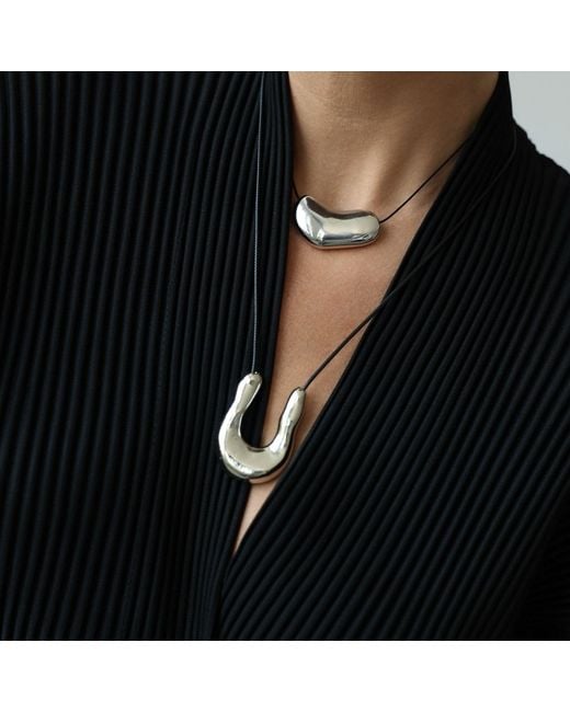 London Atelier Byproduct Metallic Bean Geometric Pendant Necklace