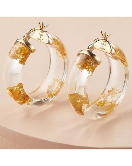 Gold & Honey Metallic Leaf Huggie Hoop Earrings