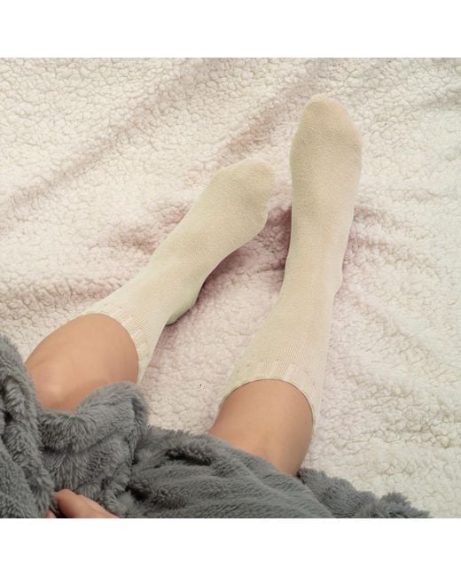 Peper Harow - Made in England Green Neutrals Cream Ribbed Cuff Bed Socks