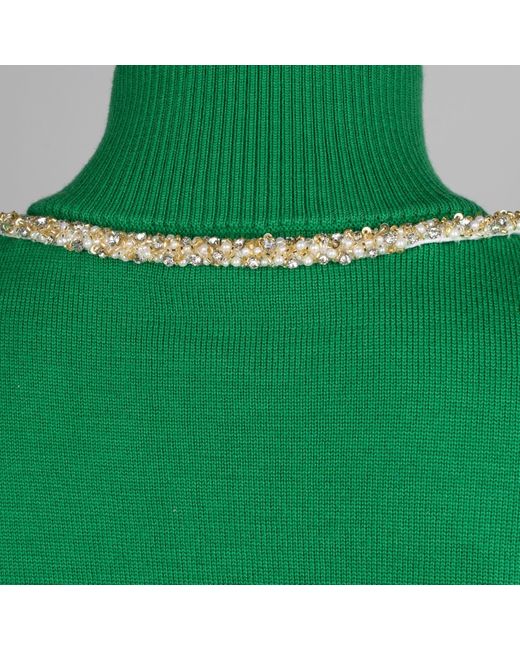 Laines London Green Laines Couture Quarter Zip Jumper With Embellished Crystal & Pearl Snake