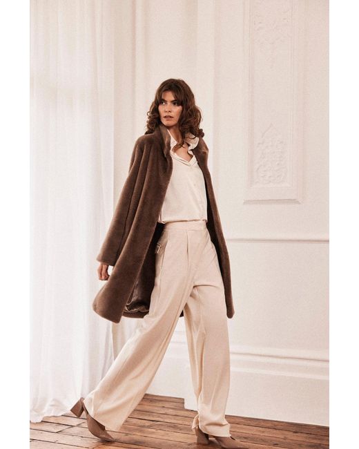 ISSY LONDON Brown Bette Coat Vegan Faux Soft Pile Fur Taupe
