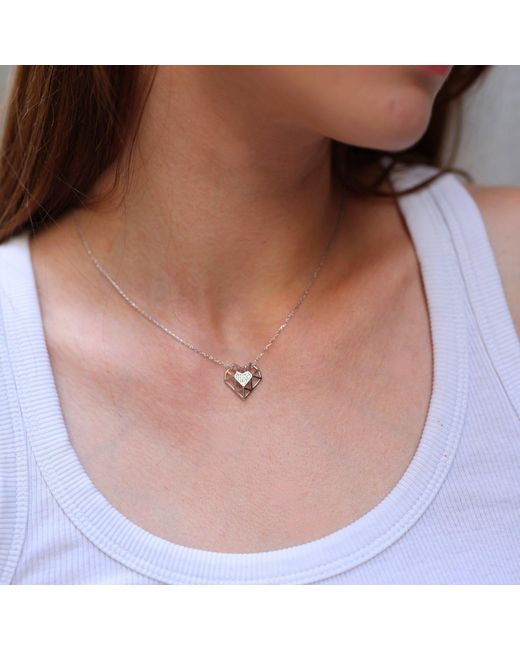 Spero London Metallic Geometric Heart Necklace Sterling