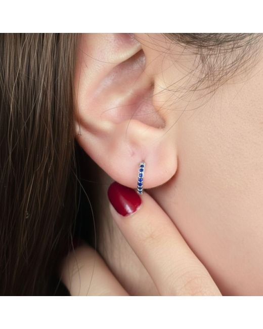 Harfi Blue Sapphire September Birthstone Huggie Hoop Sterling Earrings
