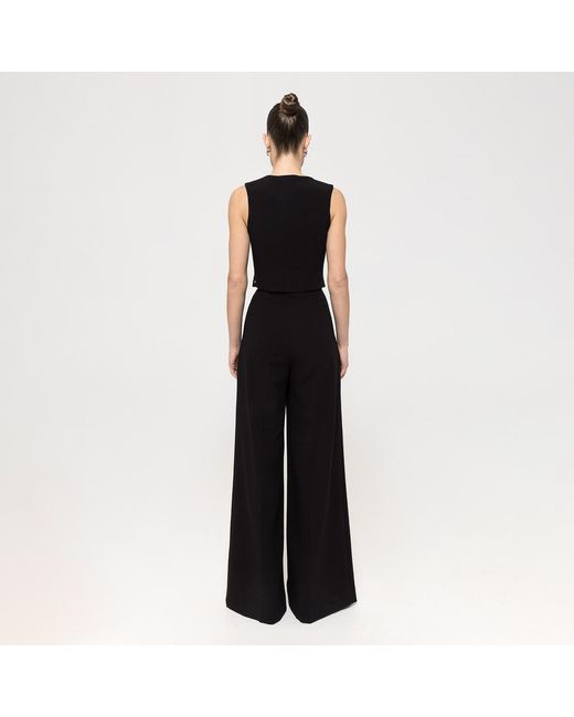 Nissa Black Embellished-Button Wide-Leg Pants