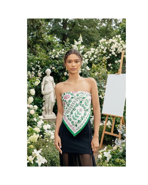 Jessie Zhao New York Green Ivy Parterre Double Sided Silk Scarf