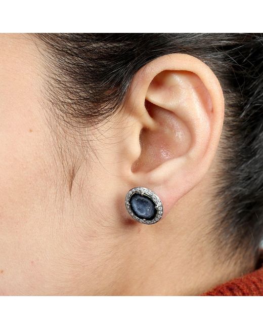 Artisan Black Geode & Diamond Halo Stud Earrings