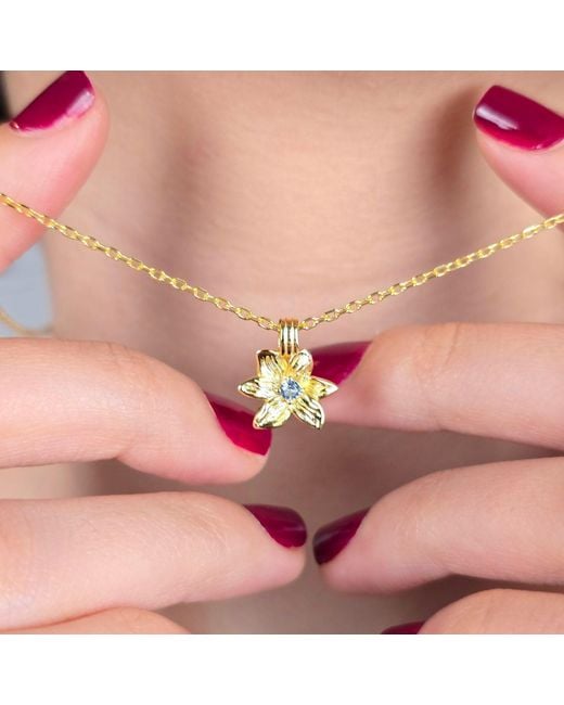 Harfi Metallic Aquamarine March Birthstone Daffodil Birthflower Plated Charm Necklace