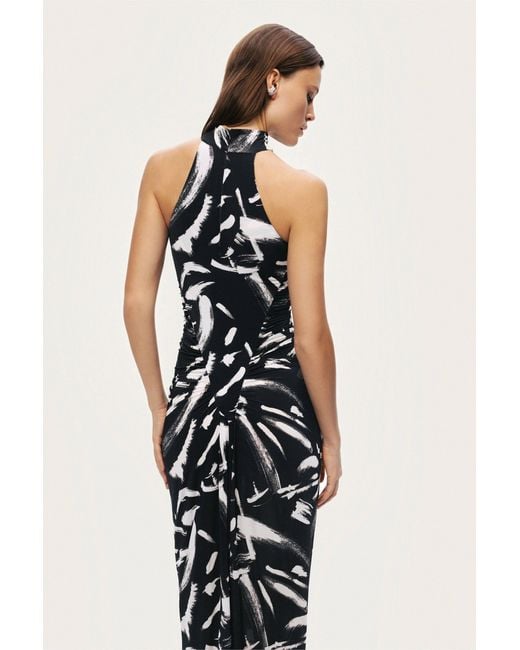 Nocturne Black Printed Halter Maxi Dress