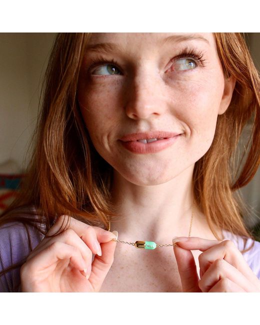 Kris Nations Multicolor Big Chill Pill Chain Necklace Turquoise & Gold Filled
