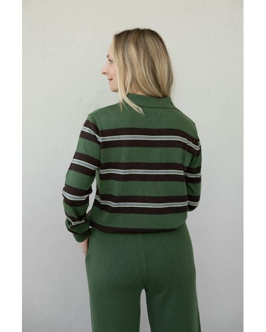 SALANIDA Green Galante 100% Merino Polo Top Stripes