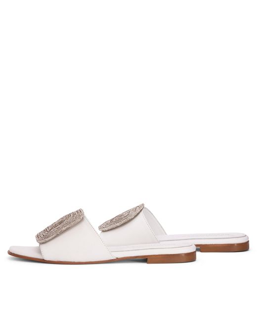 Beautiisoles by Robyn Shreiber Made in Italy White Adeline Flat Leather Slide Comfortable & Dressy Wedding & Day & Evening