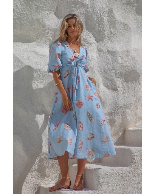 Palm Collective Blue Corsica Shell Maxi Dress