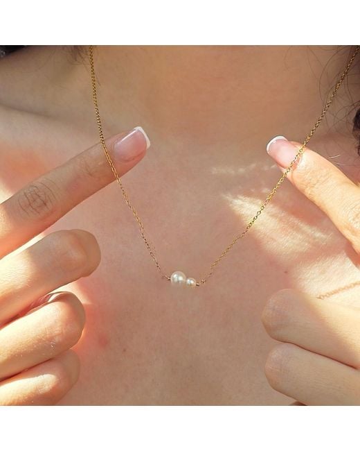 Harfi Metallic Dainty Two Freshwater Pearls Plated Necklace