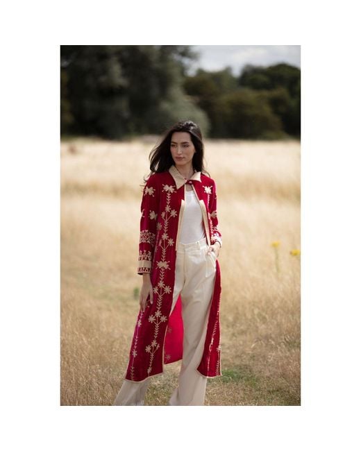Antra Designs Red Fuchsia Silk Velvet Coat