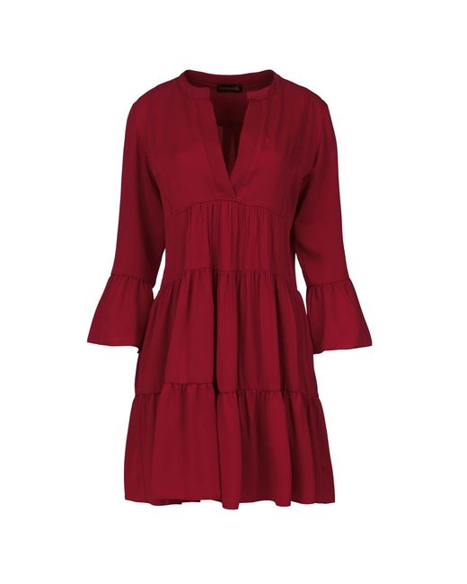 Conquista Wine Viscose Gathered Seams Dress