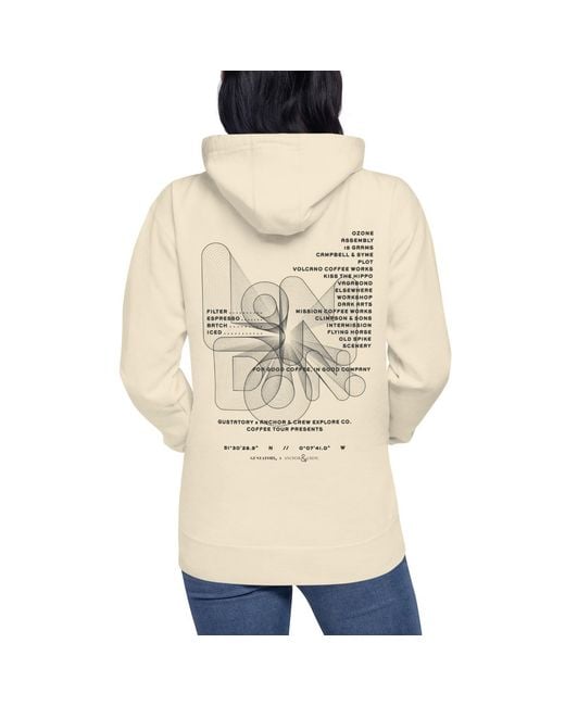 Anchor and Crew Natural Neutrals Bone Gustatory London Coffee Scene Cotton Blend Embroidered Hoodie for men