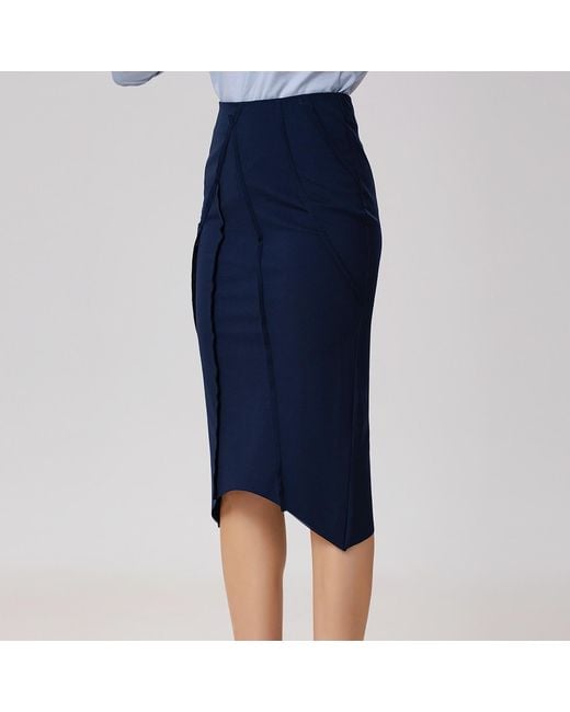 Smart and Joy Blue Asymmetric Structural Lines Skirt
