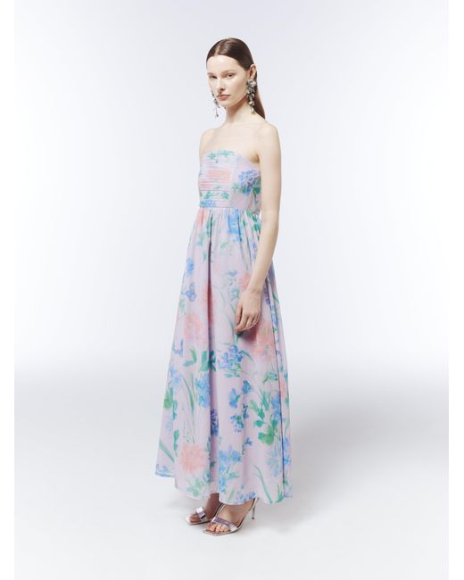 Sour Figs Blue Watercolour Wildflower Strapless Maxi Dress