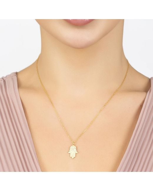 Latelita London Metallic Hamsa Evil Eye Embossed Pendant Necklace