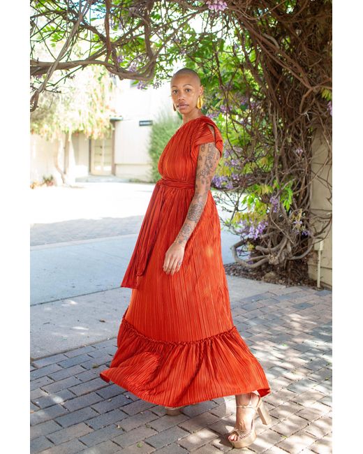 Jennafer Grace Red Tatjana One-Shoulder Maxi Dress
