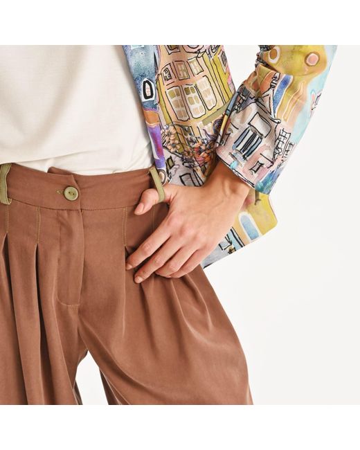 Lalipop Design Brown Neutrals Tencel Blend Relaxed Wide-Leg Pants