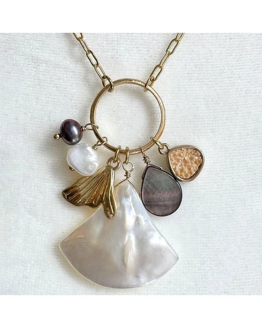 Rare Matters Jewelry Metallic Radiance Charm Necklace – Natural Shell & Mermaid Tail