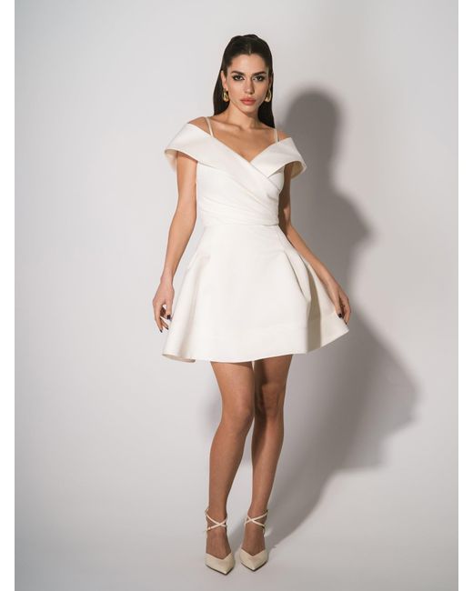 Tia Dorraine Natural Easy To Love Flared Satin Mini Dress Pearl