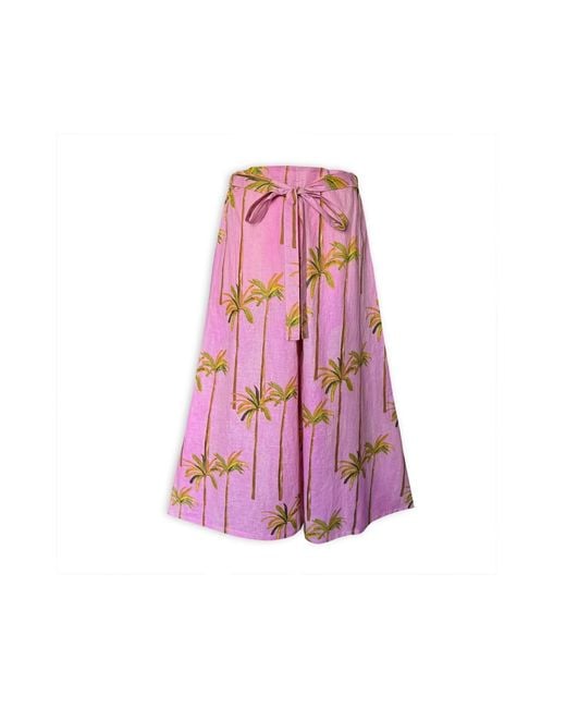 Pick Happy Pink Cotton Wide Pants Paradise Palm Tree Print