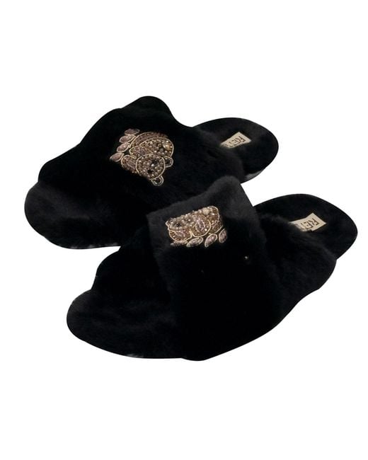 Rettrose Black Ember Luxury Plush Diamanté Embellished Handmade Slipper