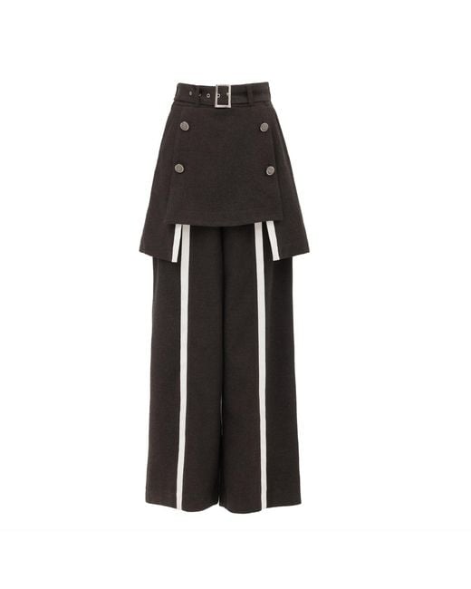 Julia Allert Black Tailored Wool-Blend Trousers With Skirt Overlay – Dark