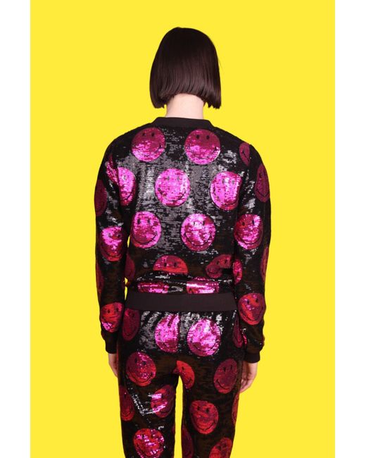 Any Old Iron Pink Smiley Sequin Bomber Jacket