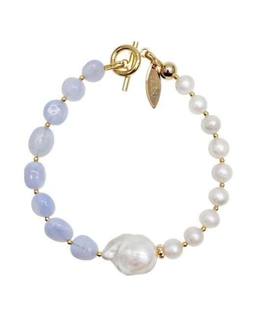 Farra Metallic Baroque Pearl With Lace Agate Bracelet