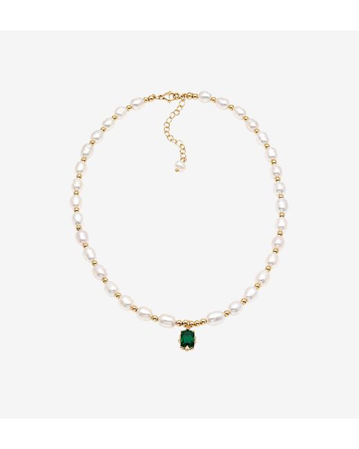 Uchi and Soto Metallic Shinju Pearl Necklace With Stone