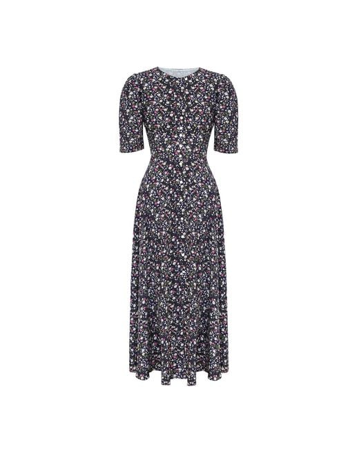 POST MERIDIEM Gray Short Sleeve Buttoned Midi Dress