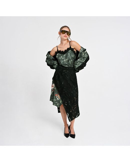 Lalipop Design Green Lace-Trim Abstract Print Camisole