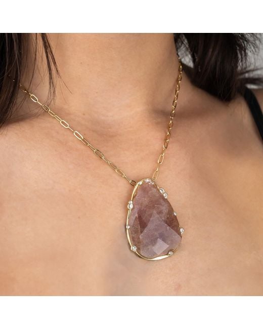 Rare Matters Jewelry Metallic Organic Strawberry Quartz Teardrop Necklace