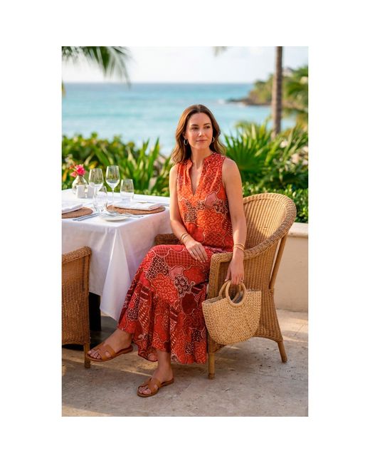 At Last Red Cotton Lombock Midi Dress
