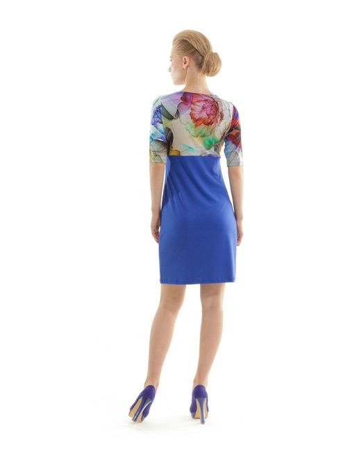 Conquista Blue Cowl Neck Print Detail Dress