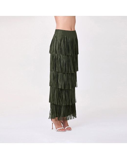 Smart and Joy Green Tiered Fringe Skirt