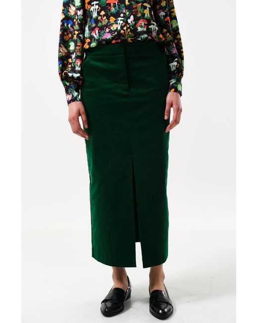 Louche Green Balthazar Babycord Midi Pencil Skirt