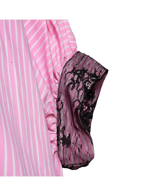 Madebyza Pink Striped Oversized Shirt With Lace Cuff Detail