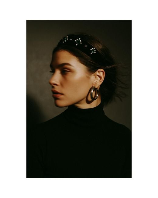 2KStyle Black Aida Crystal Hand-Embellished Velvet Headband
