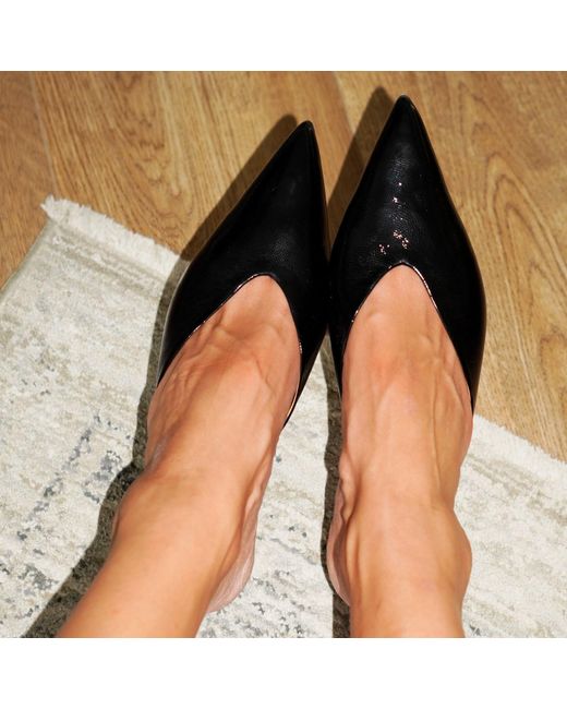 Beautiisoles by Robyn Shreiber Made in Italy Black Gal Leather Mule Comfortable Low Heel Elegant For Work & Valentine Evening